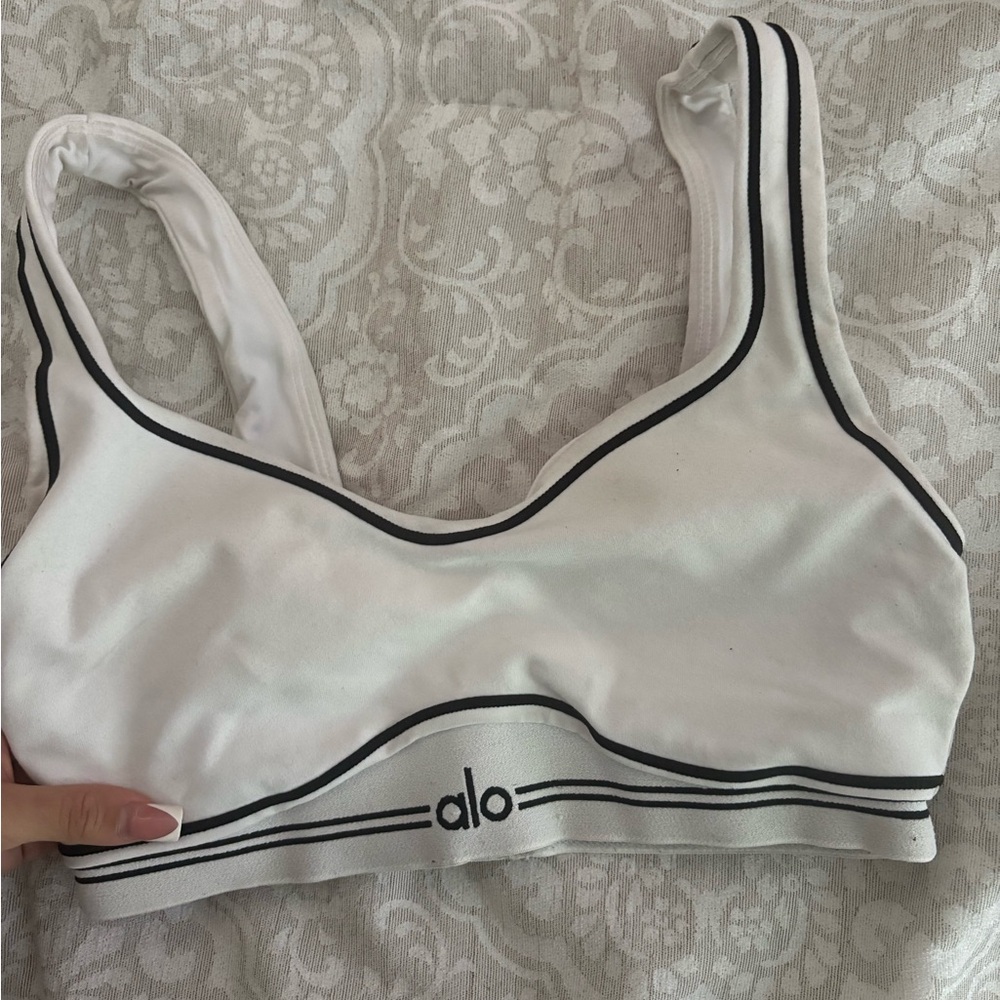 ALO Yoga White and Black Trim Sports Bra